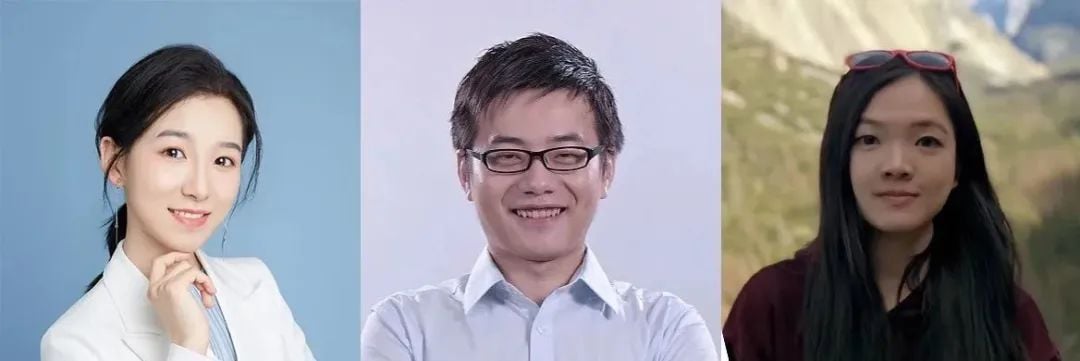 三张人物肖像:一位穿白西装的女士,一位穿蓝衬衫的男士,一位戴墨镜的女士。